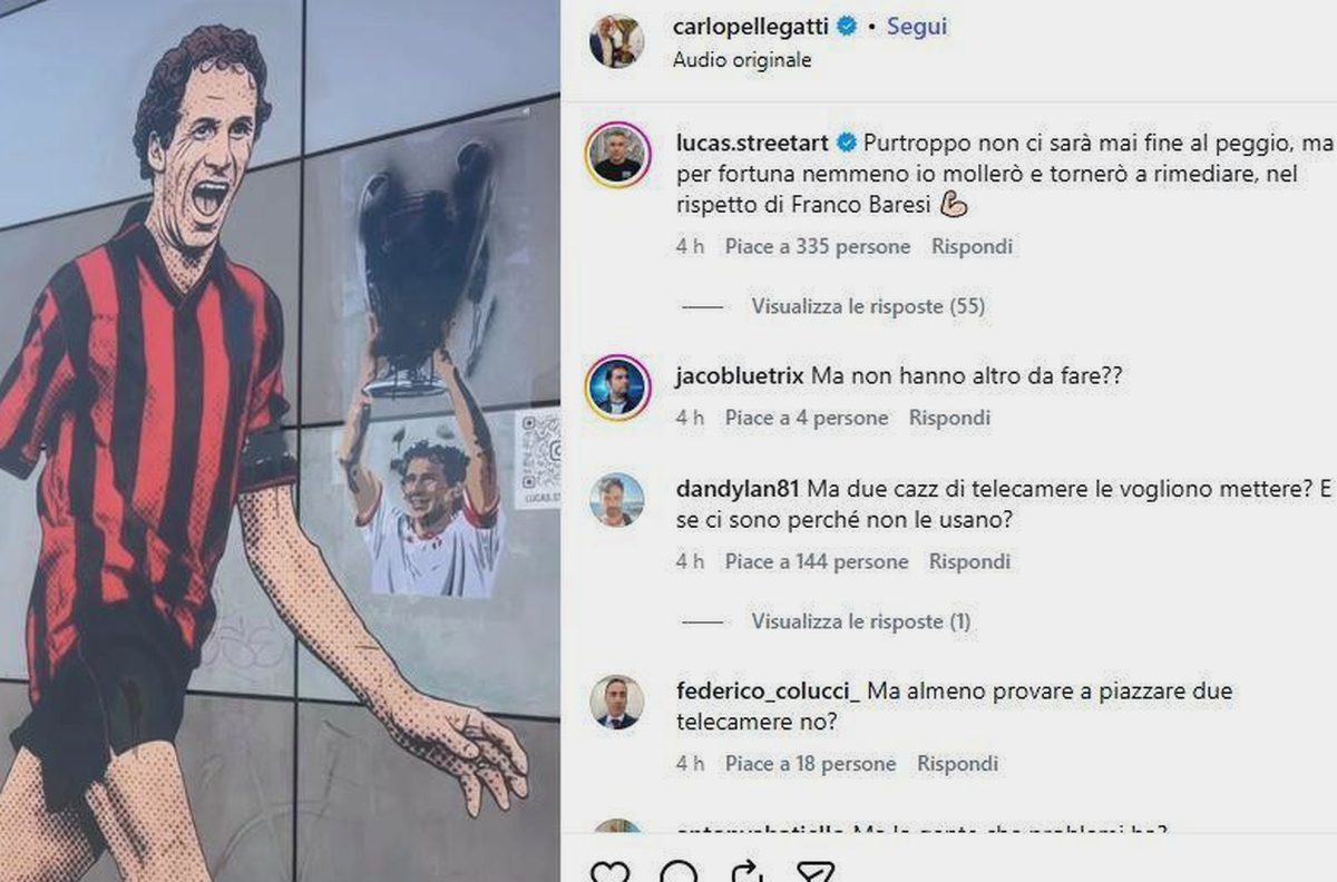 Milan, vandalizzato ancora il murales di Baresi a Casa Milan